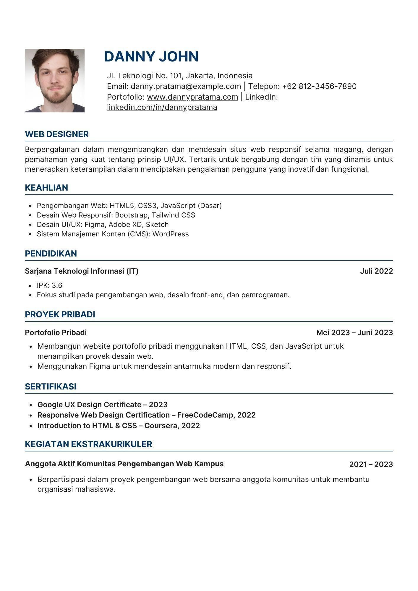 Contoh CV web designer fresh graduate 2.