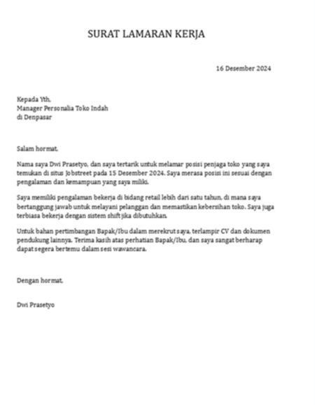 Contoh Surat Lamaran Kerja Toko pakaian - 1.