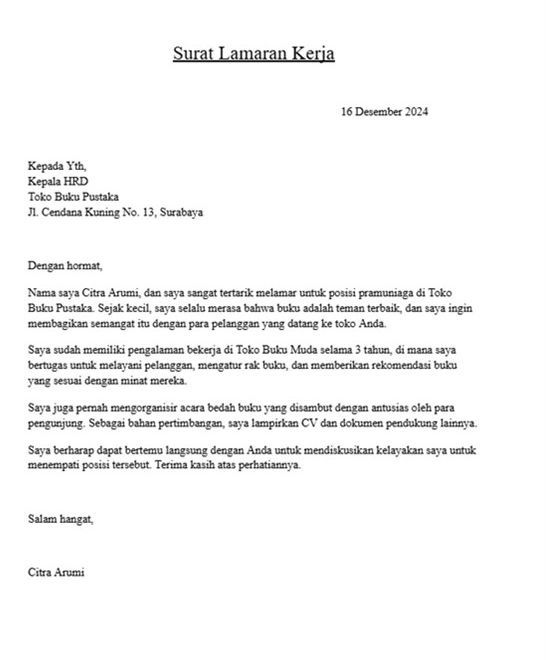 Contoh Surat Lamaran Kerja Toko buku - 1.