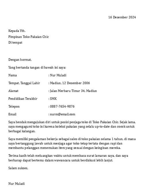 Contoh Surat Lamaran Kerja Toko pakaian - 2.