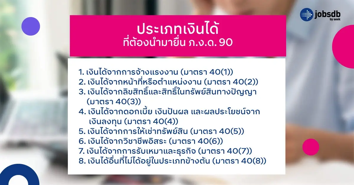 ประเภทเงินได้ที่ต้องนำมายื่น ภ.ง.ด. 90