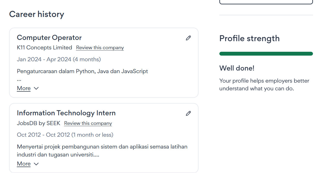 Contoh profil yang telah mencapai status hijau penuh.