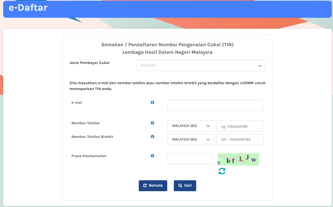 Borang pendaftaran MyTax.