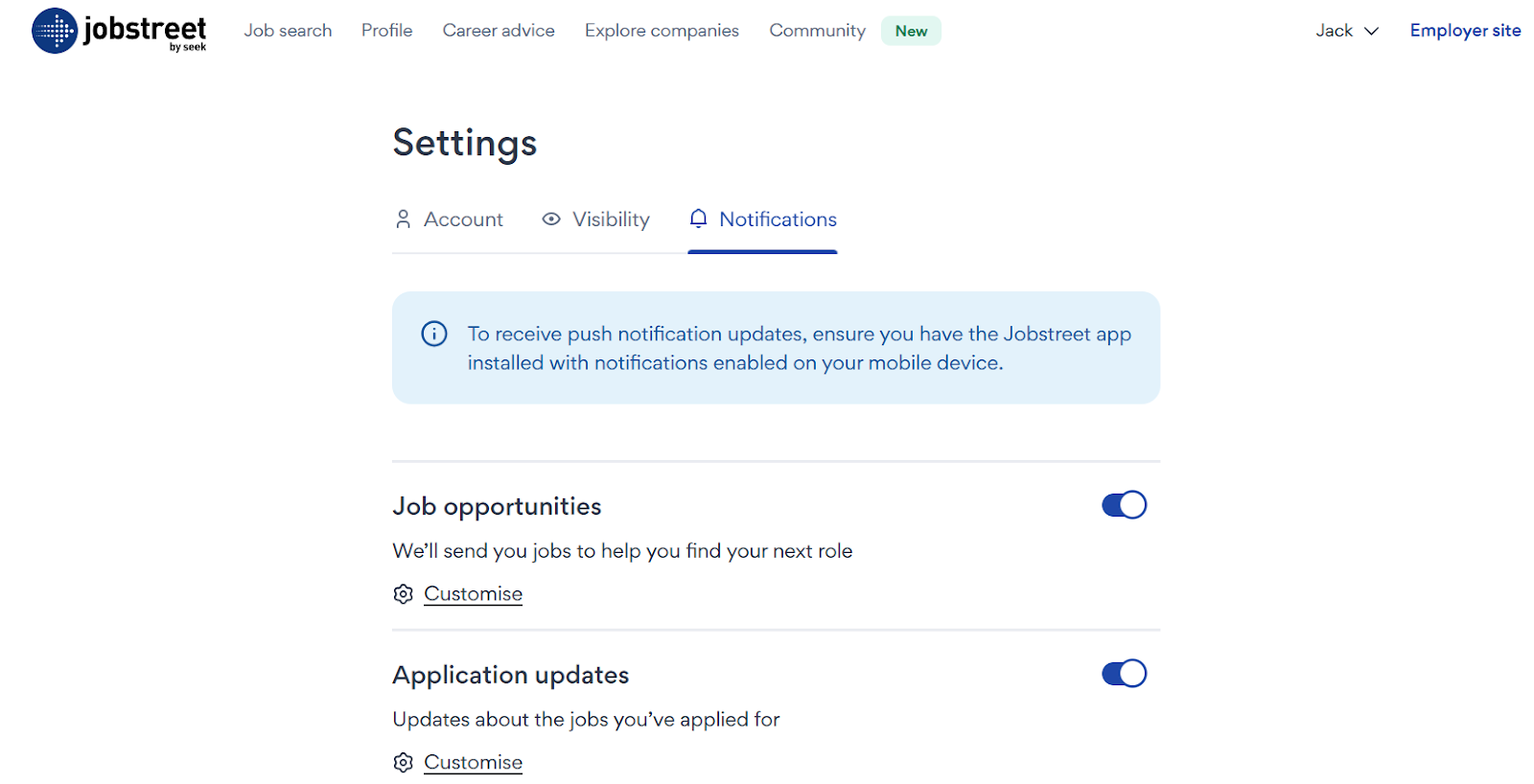 Cara aktifkan job alert.