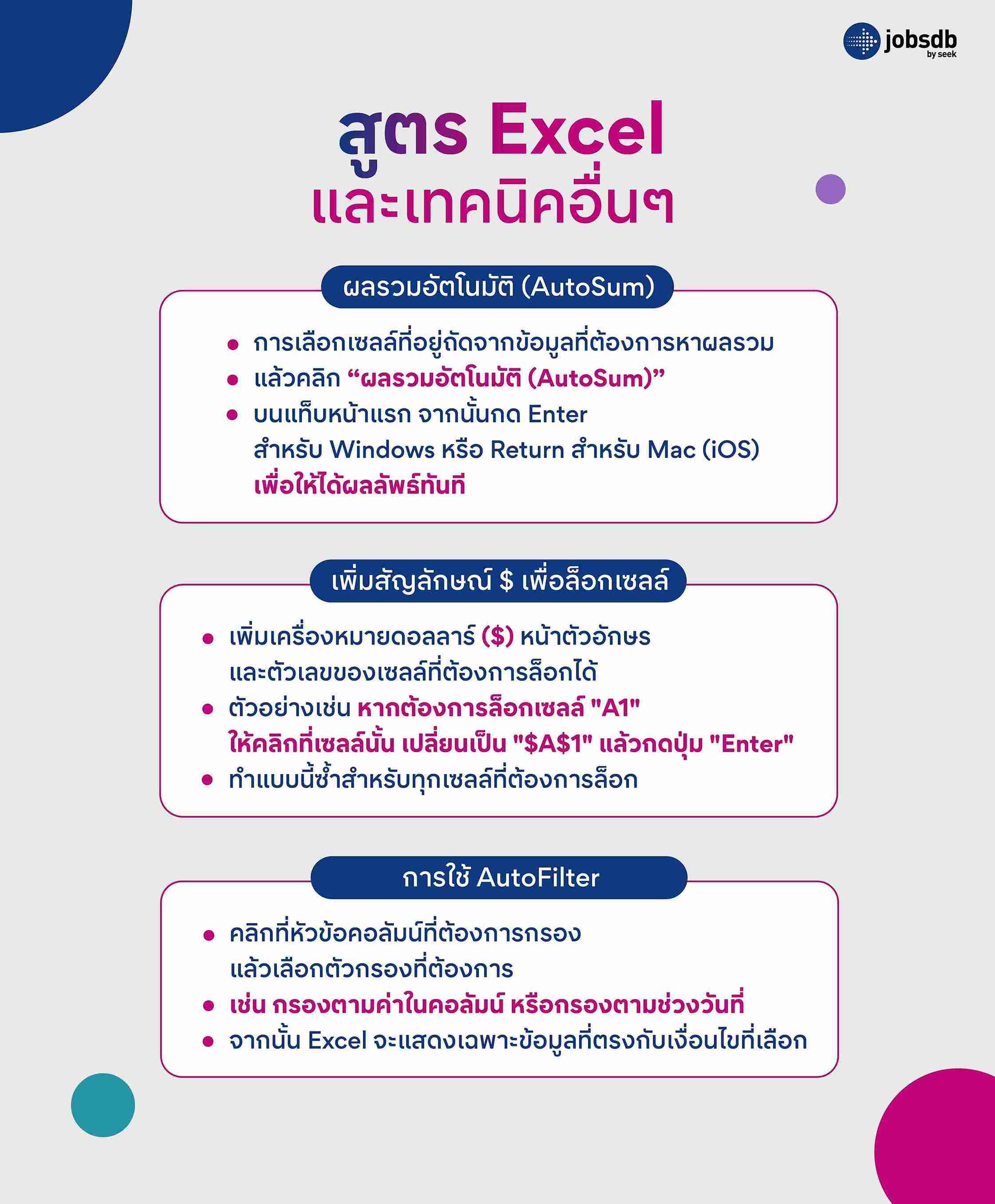 สูตร Excel และเทคนิคอื่นๆ 