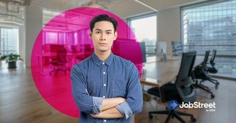 A man wearing a business casual attire in the office