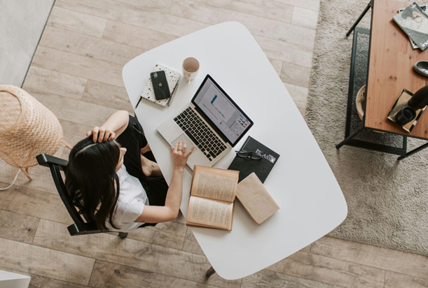 A woman working from home in a conducive environment 