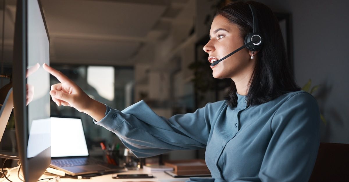 Woman with headset working