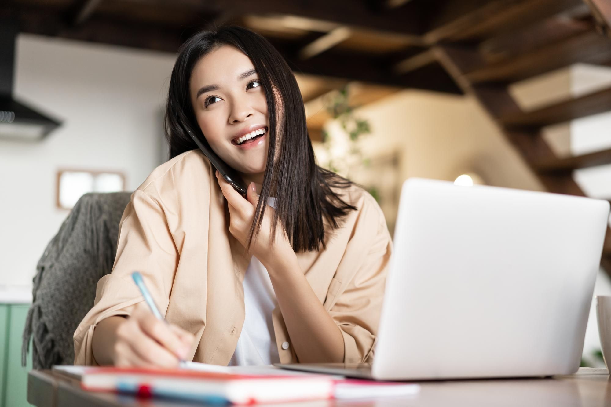 woman answering questions from client