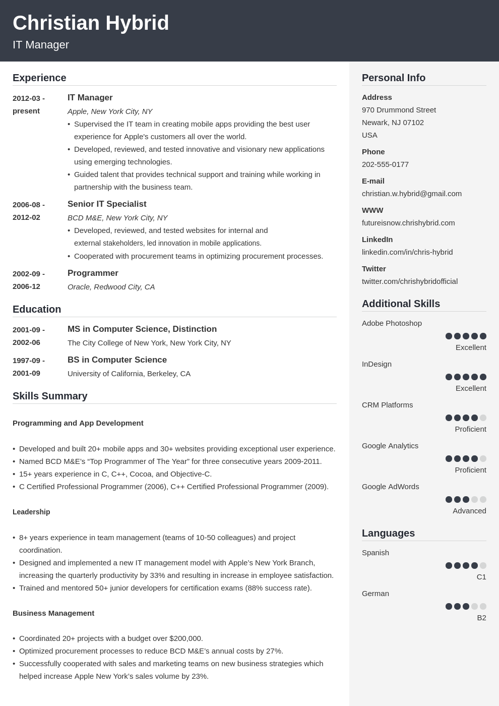 Combination resume